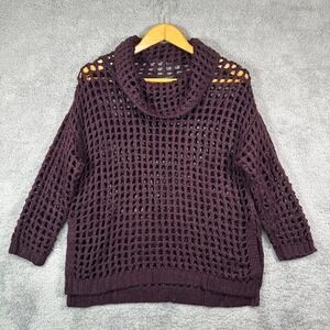 Lane Bryant Purple Open Knit Cowl Neck Sweater Womens 14/16 Plum Wool Blend Plus